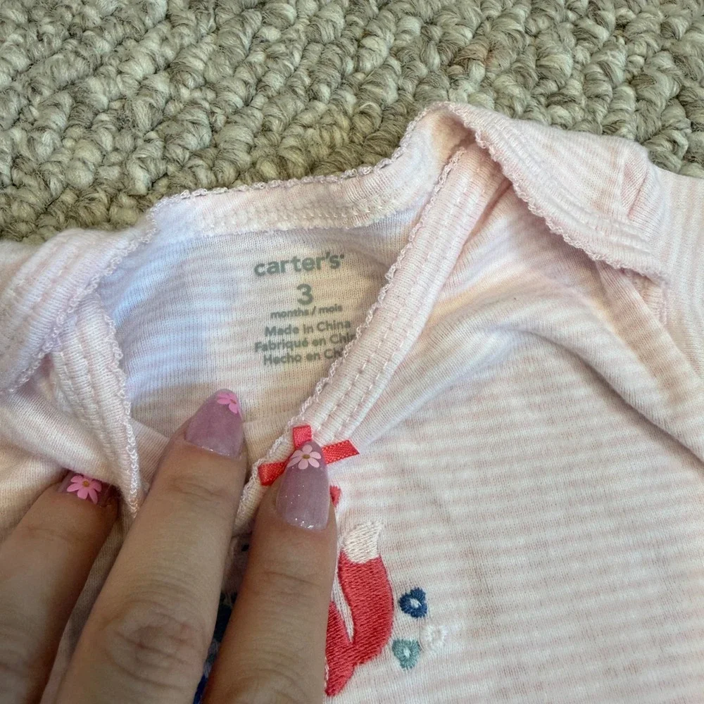 Carters Baby Girls 2 Piece Fox Shirt and‎ Footed Pants Set Size 3 Months